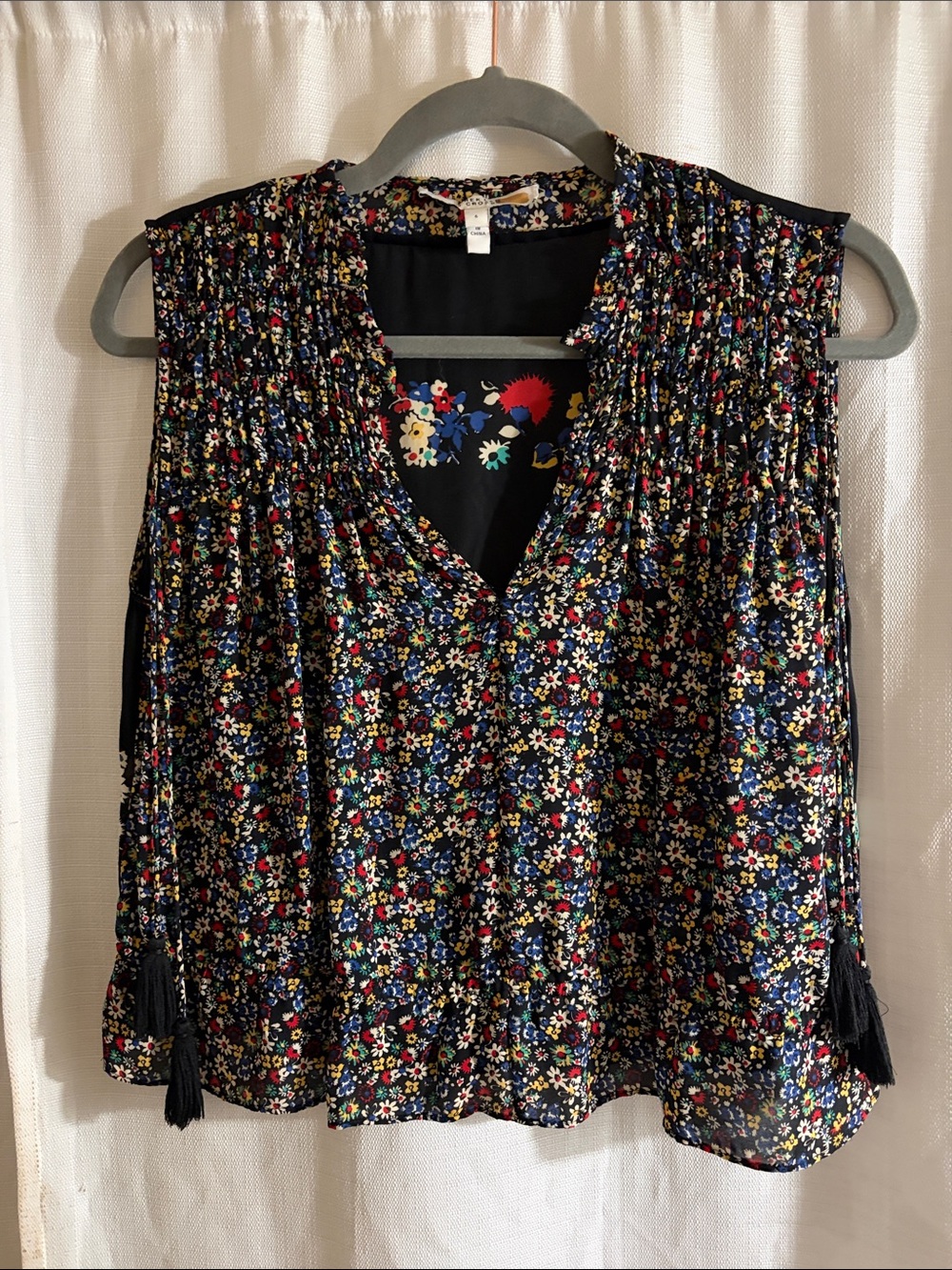 Derek Lam 10 Crosby Floral Smocked V-Neck Sleeveless Top -